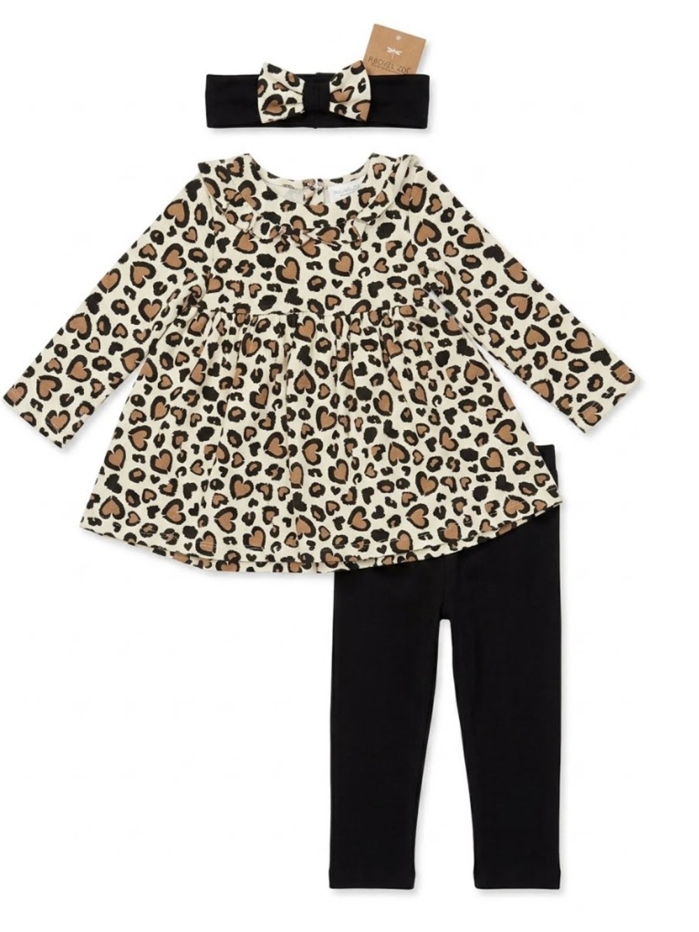 3pc, Baby Cheeta Print Dress, black leggings and Bow Headband Size 12Months - Picture 2 of 8